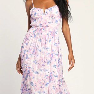 Total Darling Pink Multi Floral Print Notched Bustier Maxi Dress